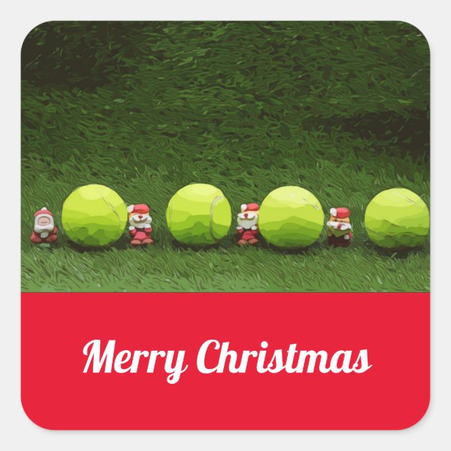 Sticker Carré Noël de tennis avec le Père Noël (Devant)
