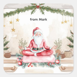 Sticker Carré Noël de yoga avec le Père Noël en cours de yoga La