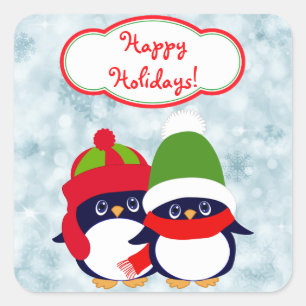 Sticker Carré Noël des pingouins de bébé