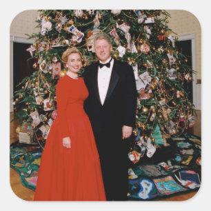Sticker Carré Noël du président américain Bill Clinton et Hillar