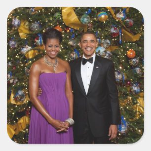 Sticker Carré Noël du président Barack Obama et de Michelle