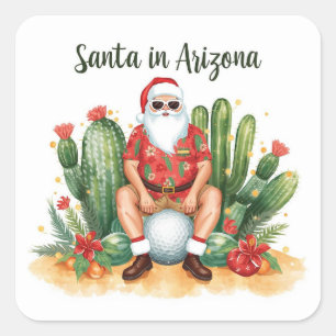 Sticker Carré Noël en Arizona avec le Père Noël sur un ballon de