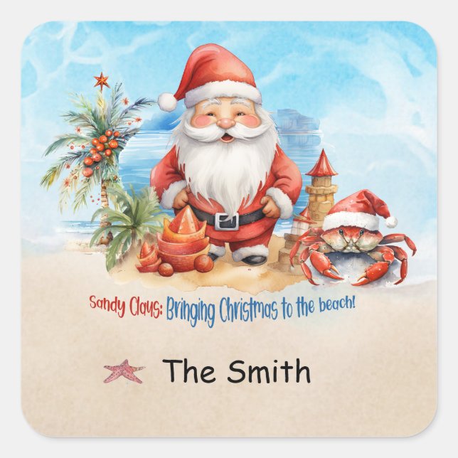Sticker Carré Noël en juillet à la plage (Devant)