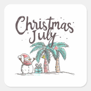 Sticker Carré Noël en juillet Bonhomme de neige Palmier d'été