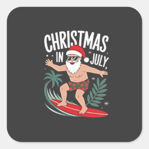 Sticker Carré Noël en juillet Fantastique Noël Père Noël Beach