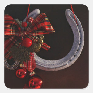 Sticker Carré Noël équestre pendre en fer à cheval Photo