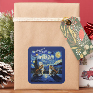 Sticker Carré Noël étoilé pour amateur de chat Kittymas Fun