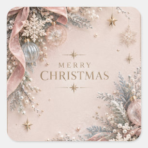 Sticker Carré Noël Féminin Élégant, Style Rose Poussiéreux