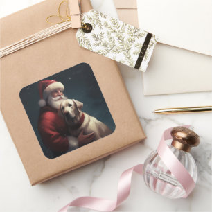 Sticker Carré Noël festif du Père Noël au Labrador