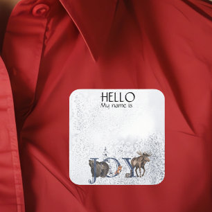 Sticker Carré Noël Fête Nom de la balise Badge Joy Snow