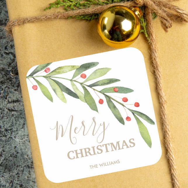 Sticker Carré Noël Fêtes de fin d'année avec du houx et des baie (Créateur téléchargé)