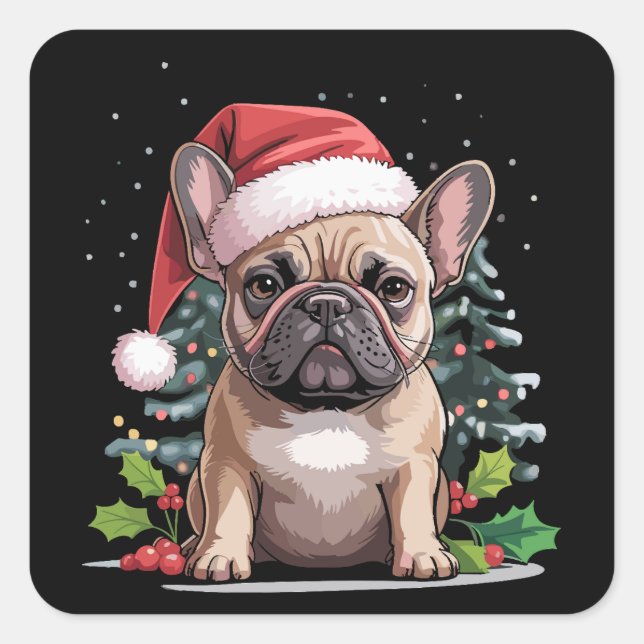 Sticker Carré Noël Français Bulldog Lover Chien maman Drôle (Devant)