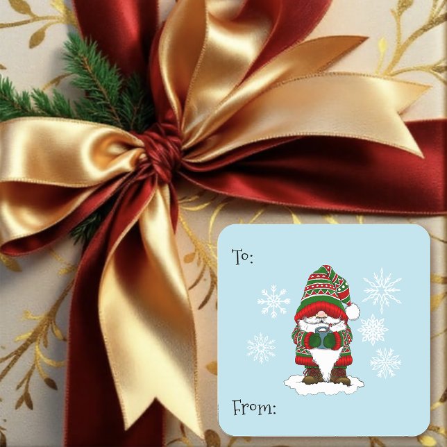 Sticker Carré Noël Gnome Rouge Vert mite (Créateur téléchargé)