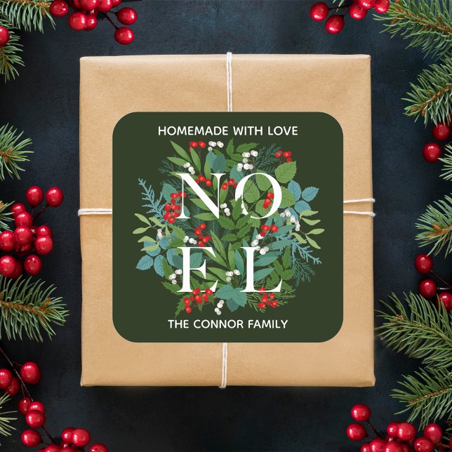 Sticker Carré NOEL Holly Berries Noël maison (Créateur téléchargé)