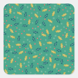 Sticker Carré Noël Holly Feuilles & Berries avec Snowflakes