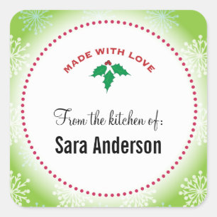 Sticker Carré Noël Holly & Snowflakes, Cuisine personnalisée