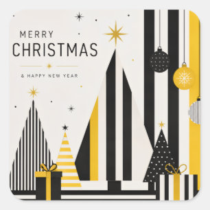 Sticker Carré Noël jaune, noir et blanc moderne