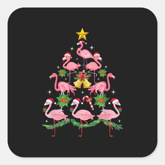 Sticker Carré Noël - Joli Flamant rose sapin de Noël (Devant)