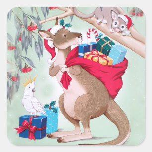 Sticker Carré Noël kangourou - Art de Noël australien