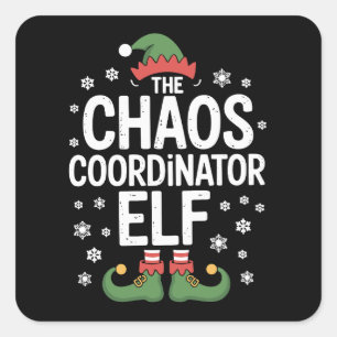 Sticker Carré Noël Le Coordinateur de Chaos Elfe Xmas Famille 