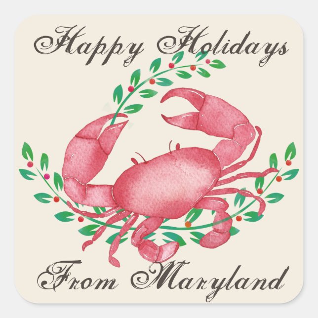 Sticker Carré Noël le plus joyeux du crabe du Maryland (Devant)