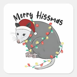 Sticker Carré Noël Lumières Manger Déchets Opossum Joyeux Siffle