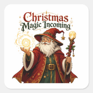 Sticker Carré Noël Magie Arrivée Magicien Père Noël