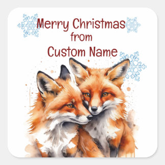 Sticker Carré Noël mignonne Renards Couple Personnaliser animale