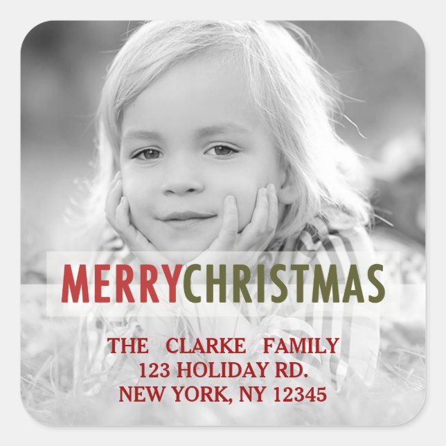 STICKER CARRÉ NOËL MODERNE | ADRESSE DE RETOUR PHOTO DE VACANCES (Devant)