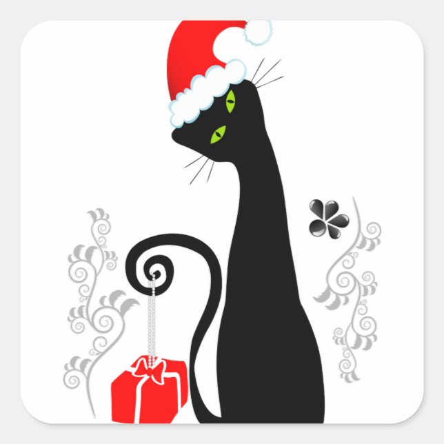 Sticker Carré Noël moderne Kitty (Devant)