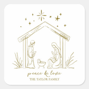 Sticker Carré Noël moderne Nativité paix amour religieux