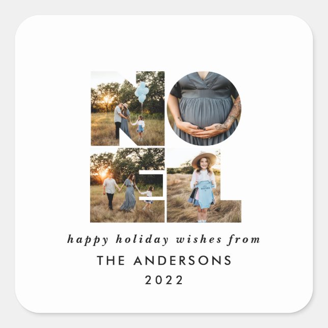 Sticker Carré Noel Noël bold moderne 4 photo simple Holiday (Devant)