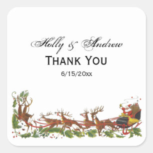 Sticker Carré Noël Noël Noël Père Noël Sleigh Reindeer frontière