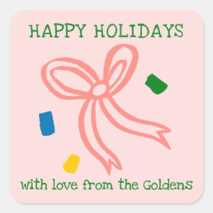 Sticker Carré Noël Nœud Doodle NOËL Cadeau de Fêtes Pour De