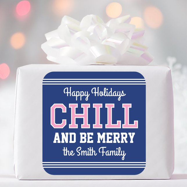 Sticker Carré Noël Nom de famille Typographie Marine Rose (Créateur téléchargé)