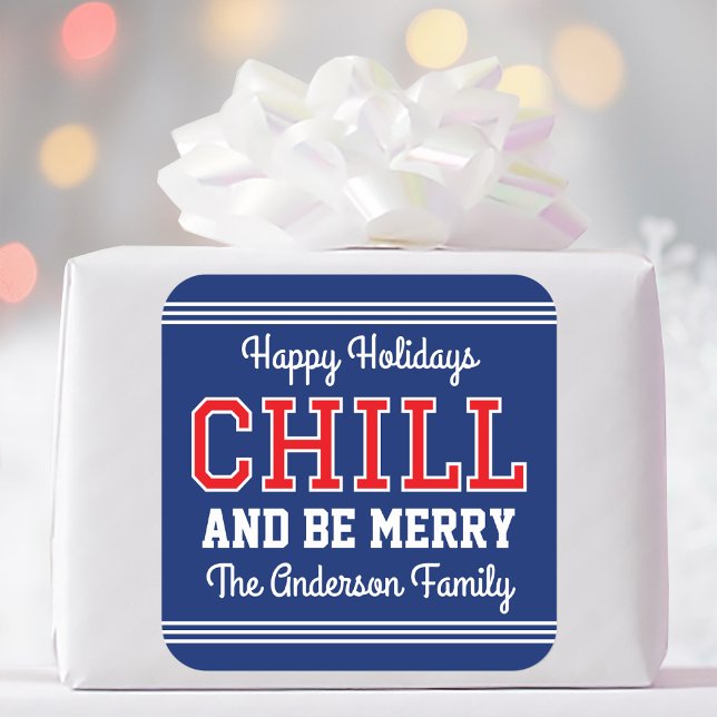 Sticker Carré Noël Nom de famille Typographie Marine Rouge (Créateur téléchargé)