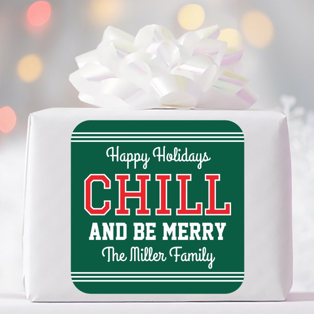 Sticker Carré Noël Nom de famille Typographie Rouge vert (Créateur téléchargé)