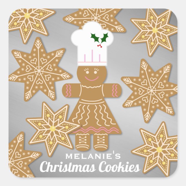 Sticker Carré Noël pain d'épices Cookies cadeau personnalisé (Devant)