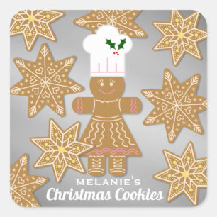 Sticker Carré Noël pain d'épices Cookies cadeau personnalisé