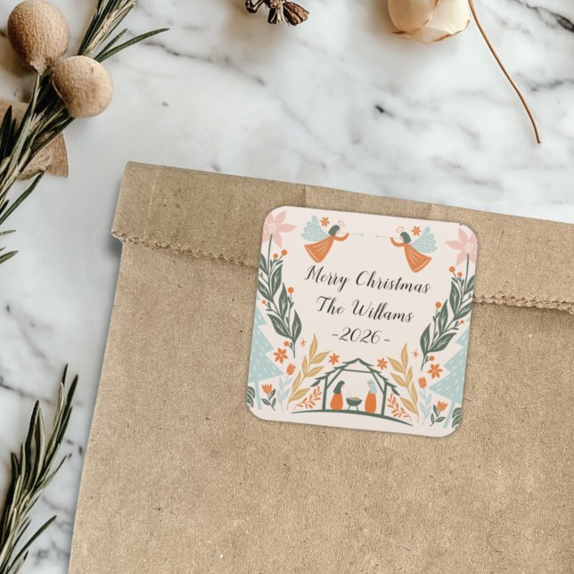 Sticker Carré Noël Pastel Angel (Pastel Angel Square Sticker)