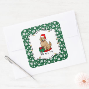 Sticker Carré Noël Père Noël Goldendoodle (rouge or) Chien migno