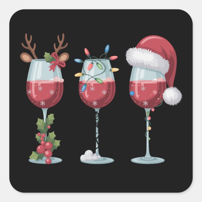 Sticker Carré Noël Père Noël Vin Verre Saison de vacances Boire (Devant)