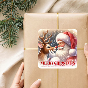 Sticker Carré Noël personnalisé avec le Père Noël et Rudolph