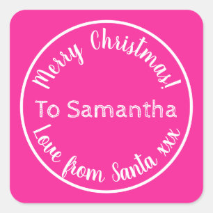 Sticker Carré Noël personnalisé de Père Noël Hot Pink
