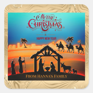 Sticker Carré Noël personnalisé en or "Joyeux Noël"