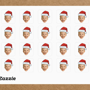 Sticker Carré Noël Photo Personnalisée Visage avec Chapeau de