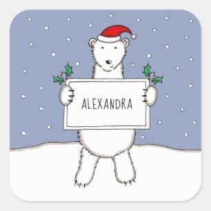 Sticker Carré Noël Polaire de Noël personnalisé