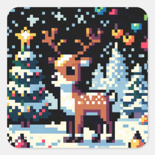 Sticker Carré Noël Reinder Winter Wonderland Pixel Art