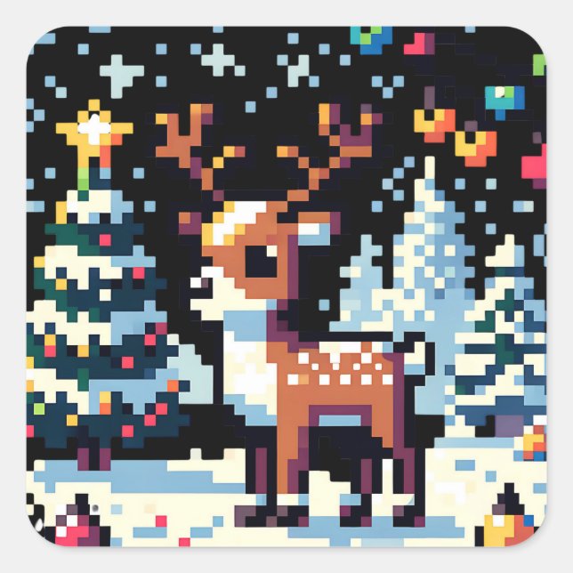 Sticker Carré Noël Reinder Winter Wonderland Pixel Art (Devant)