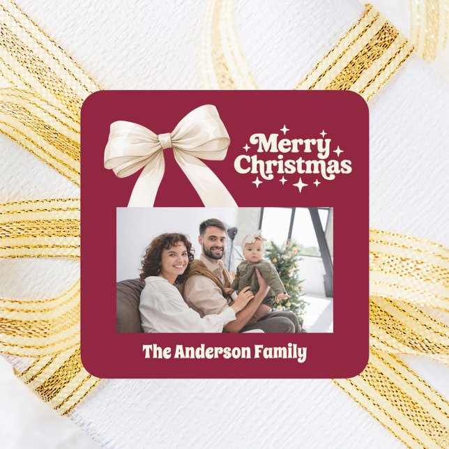 Sticker Carré Noël rétro à l'arc de la crème photo bourguignonne (Créateur téléchargé)